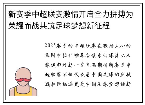 新赛季中超联赛激情开启全力拼搏为荣耀而战共筑足球梦想新征程