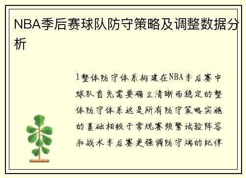 NBA季后赛球队防守策略及调整数据分析